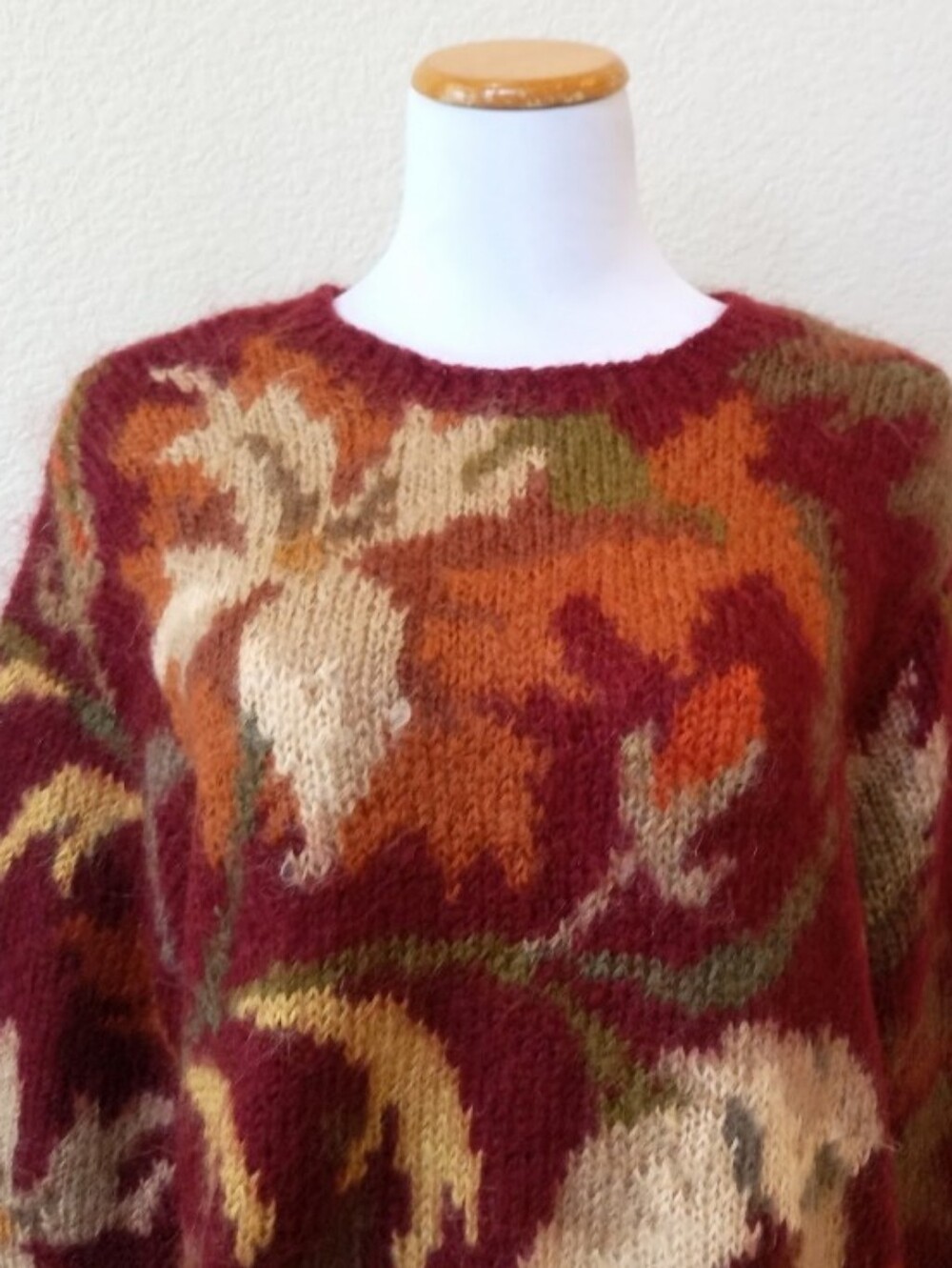 🤍 Talbots vintage hand knit mohair blend burgundy autumn print chunky sweater - Picture 6 of 8